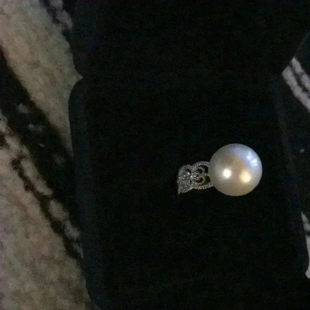 AAAA 14mm Genuine White Pearl Lace Ring